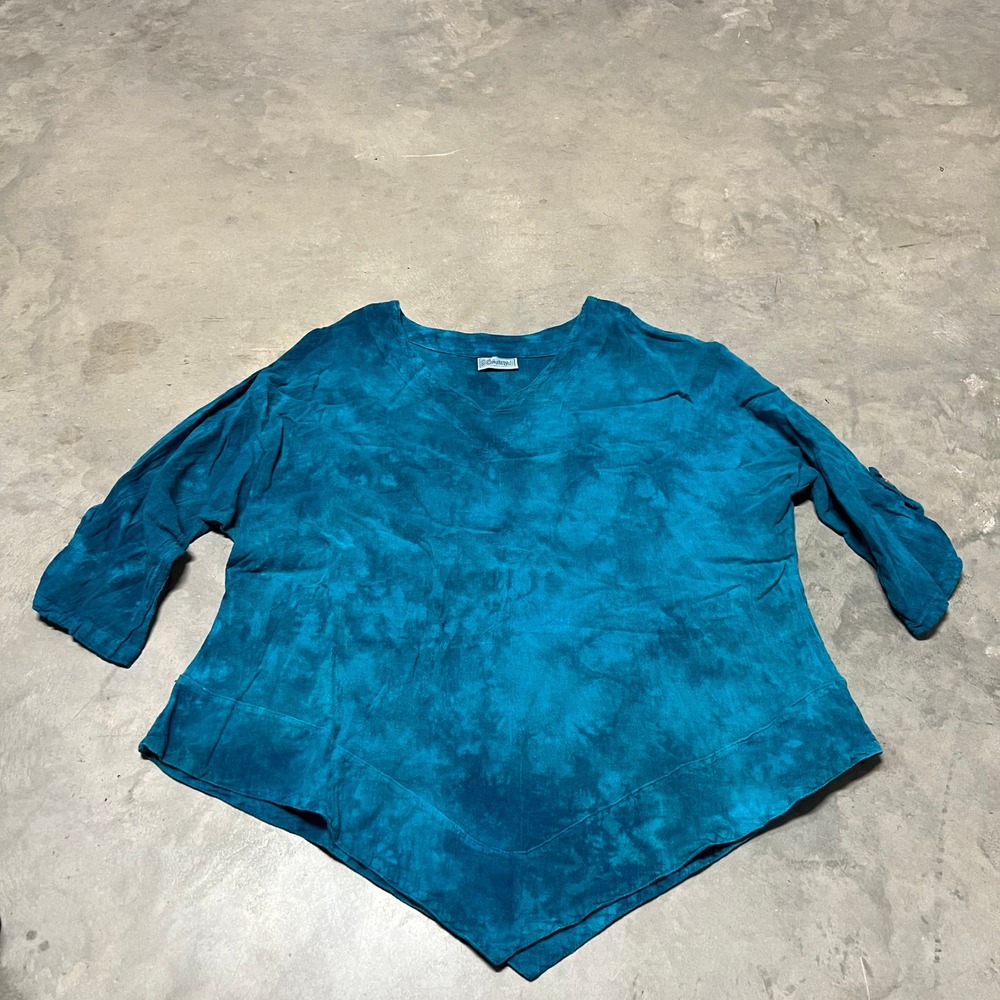 Cottonways Blue Tie Dye V-Neck Sharkbite Hem Cotton Top Size 2